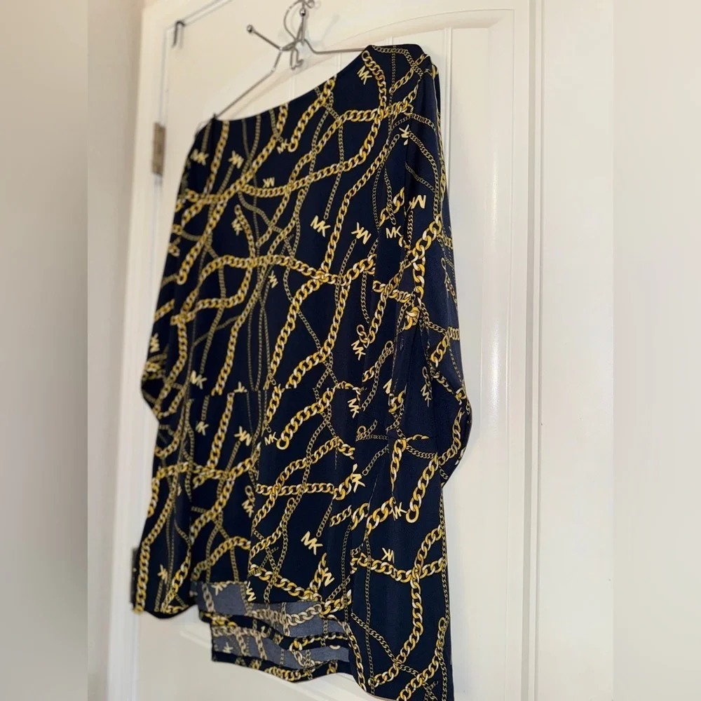 Michael Kors Black and Gold Chain Print Blouse New Plus 3x
